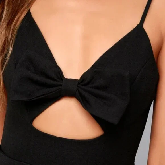 Lulus Better Bow-lieve It Black Skater Dress Size L - Picture 3 of 15